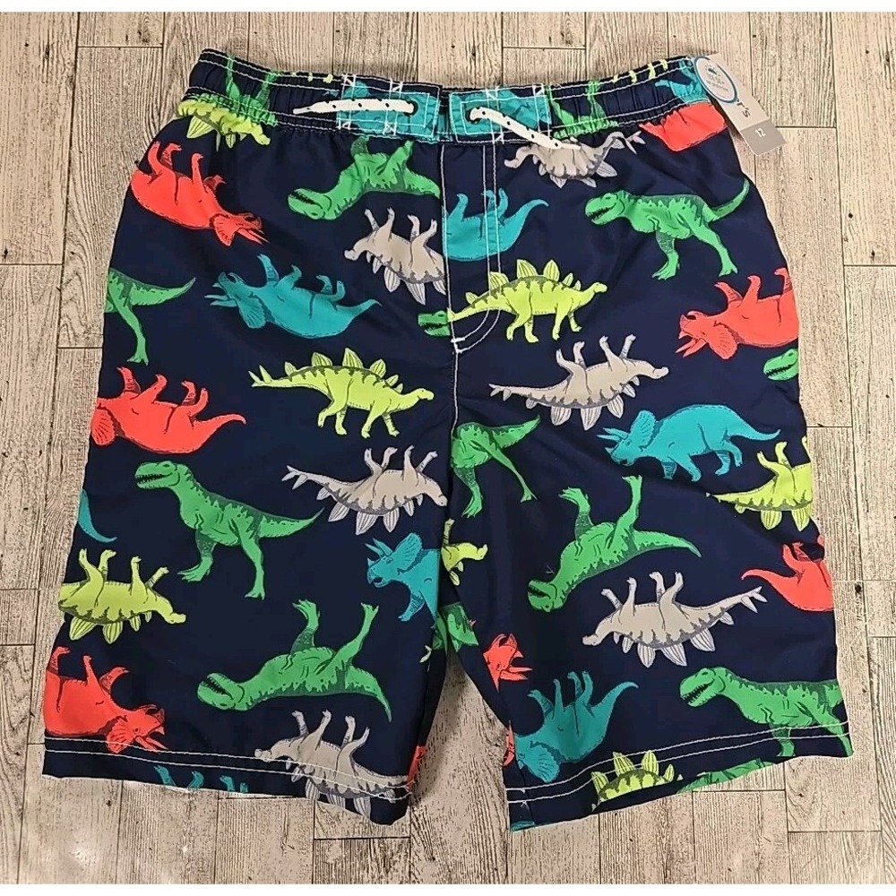 Carters Swim Trunks 12 Dinosaur T-Rex Stegosaurus Mesh Lining Blue UPF 50+ NEW
